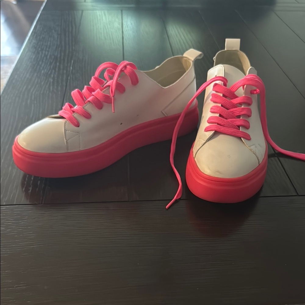 White Sneakers with Hot Pink Soles & Laces